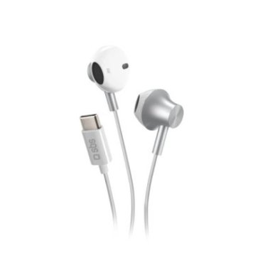 Semi-in-ear, metal earphones with USB-C connector and built-in controls