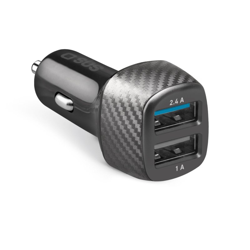 Fast charging car charger, 1 USB 12W and 1 USB 5W port