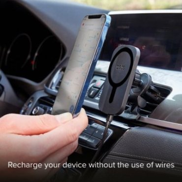 Swivel car holder with wireless charger for iPhone compatible with MagSafe