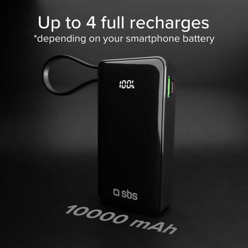 Power Bank 10,000 mAh with built-in USB-C cable