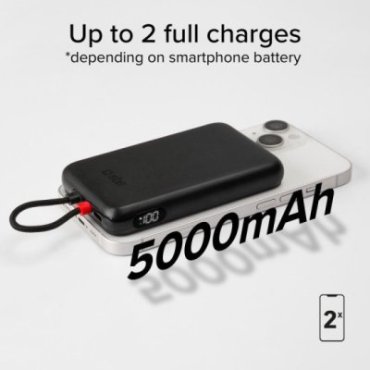 5000 mAh powerbank with integrated USB-C cable, 20W PD charger compatible with MagSafe wireless charging