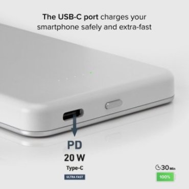 5,000 mAh power bank with wireless magnetic charging