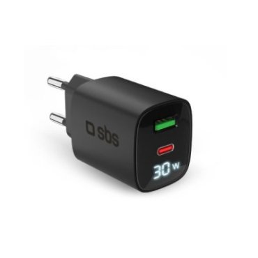 Caricabatterie da muro con schermo LCD, 1 uscita USB-C PD 30W, 1 uscita USB-A 18W