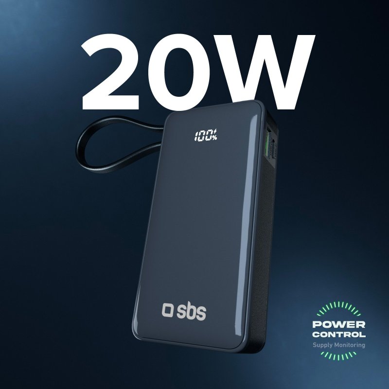 Power Bank 10,000 mAh with built-in USB-C cable