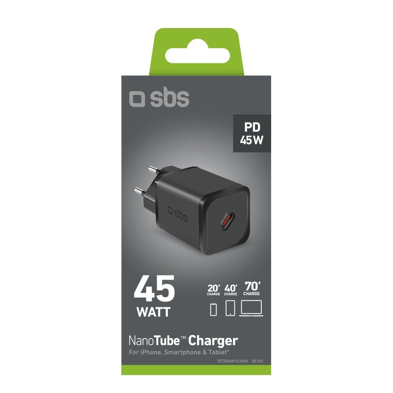 Wall charger with LCD screen, 1 USB-C PD 45W output