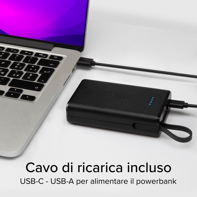 20W 10000mAh Power Delivery power bank with built-in USB-C cable