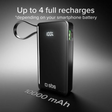 Power Bank 10,000 mAh with built-in USB-C cable