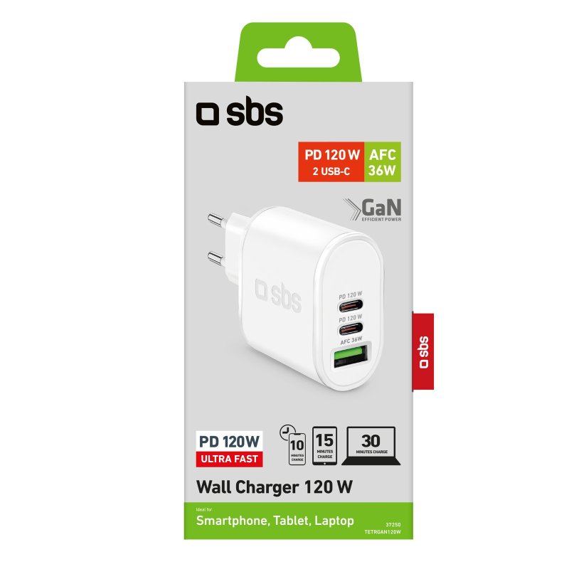 Chargeur secteur GaN 4 ports USB-A / USB-C 120 W – blanc