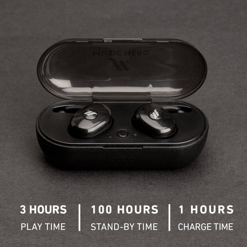 TWS Twin Buddies - earphones with earbud hook and charging case