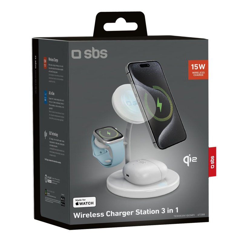 Qi2 3x1 Wireless Charging Station for iPhone 16/15/14/13/12, Android smartphones, Apple Watch and wireless earphones