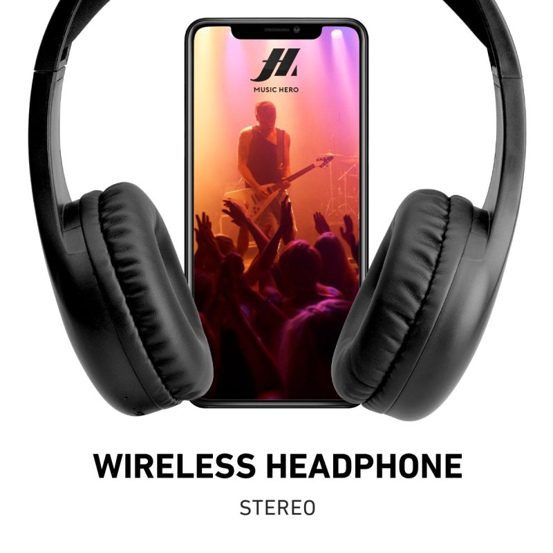 Adjustable stereo headphones with soft ear cushions and built-in microphone, Bluetooth V5.0, buttons for call and music manageme