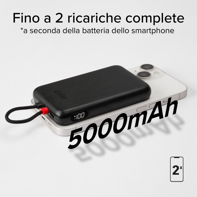 5000 mAh powerbank with integrated USB-C cable, 20W PD charger compatible with MagSafe wireless charging