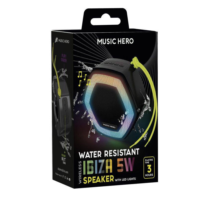 IBIZA 5W wireless speaker with multi-coloured LEDs