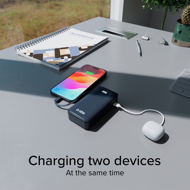 Power Bank 10,000 mAh with built-in USB-C cable