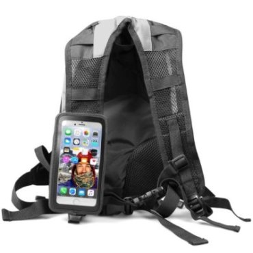 Sports backpack with universal touchscreen case for smartphone up to 5,5"