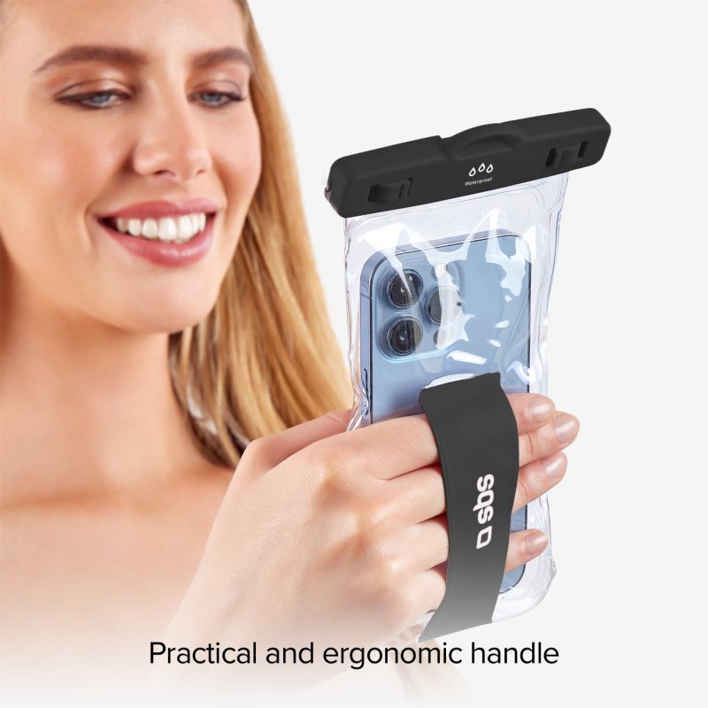 Waterproof case with selfie grip, universal size for smartphones up to 6.8\"