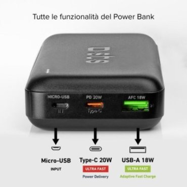 20000 mAh multi-port power bank with 20W Power Delivery technology