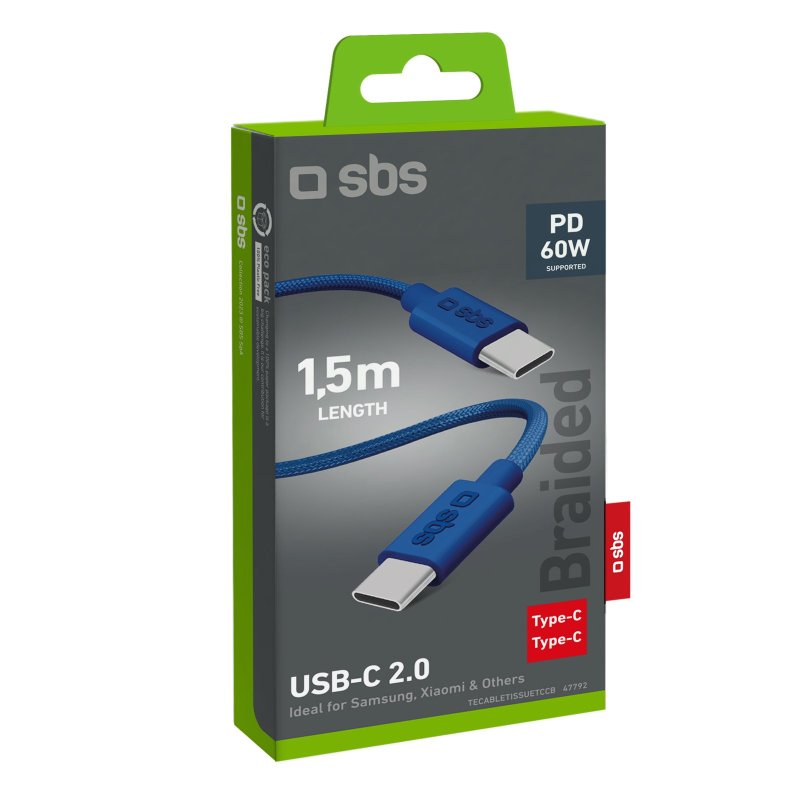 USB-C - USB-C fabric cable with cable clip, 1.5 m