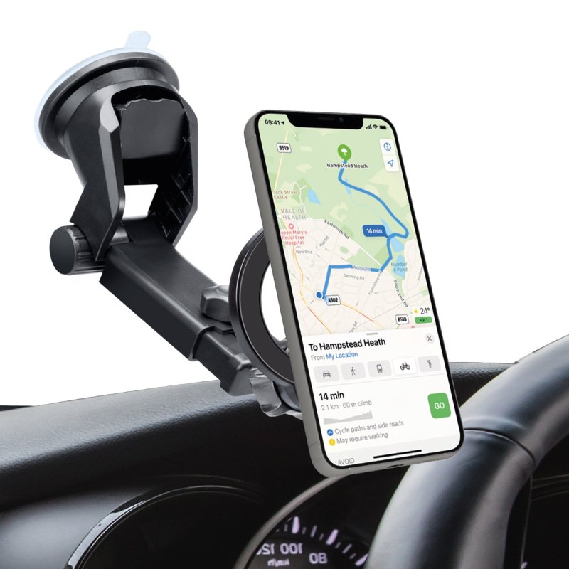 Magnetic car holder for dashboard and windscreen compatible with MagSafe