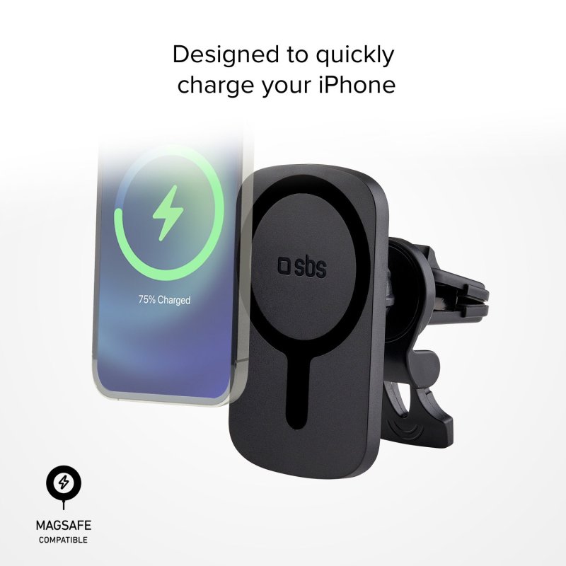 Swivel car holder with wireless charger for iPhone compatible with MagSafe