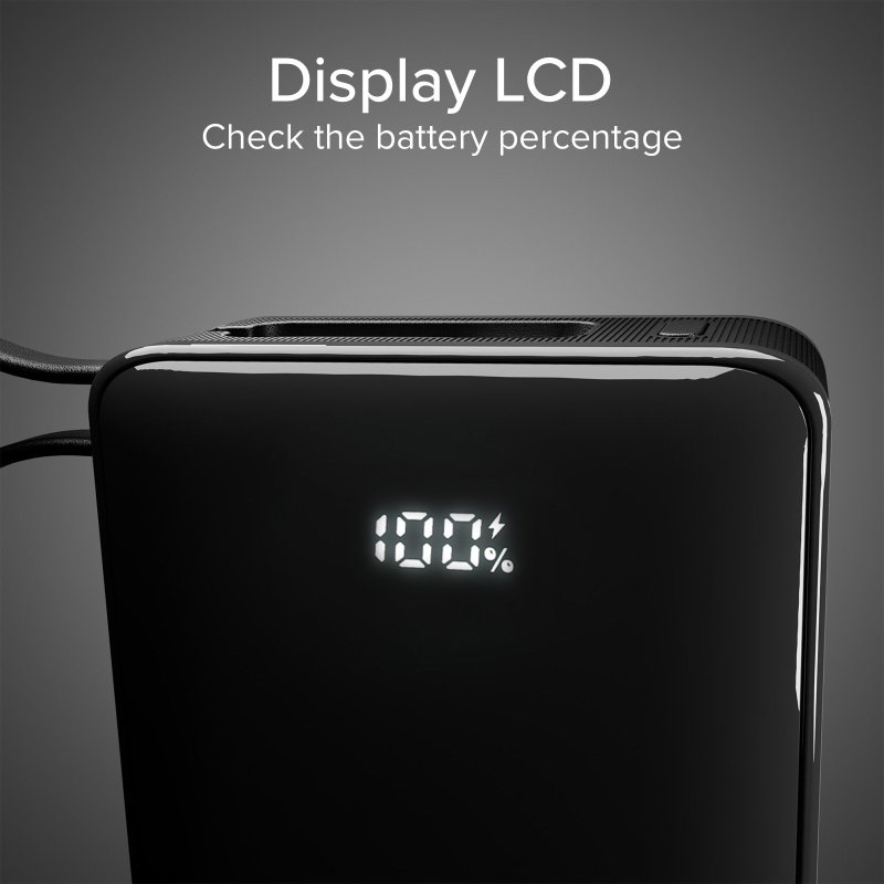 20,000 mAh powerbank with an integrated USB-C cable, a 20W USB-C Power Delivery port and a 22.5W USB-A Fast Charge port