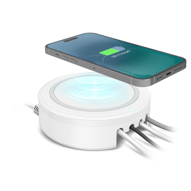 Support iPhone, AirPods et Apple Watch, avec Gestion Câbles de Charge -  Blanc - Français