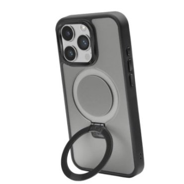 Coque compatible avec chargeur MagSafe, avec finition métal et anneau avec fonction support pour iPhone 15 Pro