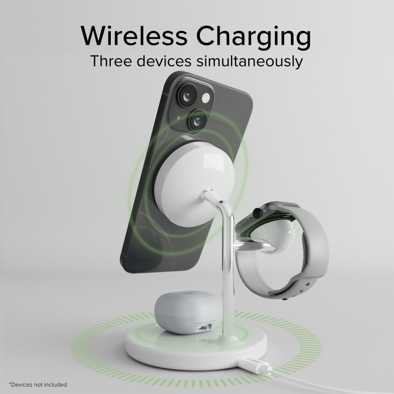 Qi2 3x1 Wireless Charging Station for iPhone 16/15/14/13/12, Android smartphones, Apple Watch and wireless earphones