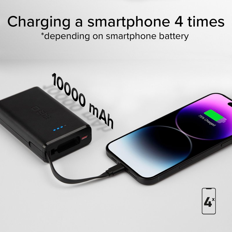 20W 10000mAh Power Delivery power bank with built-in USB-C cable