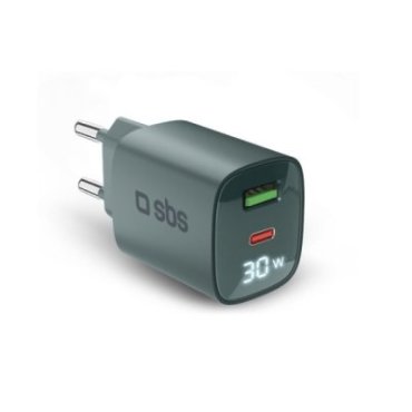 Wall charger with LCD screen, 1 USB-C PD 30W output, 1 USB-A 18W output