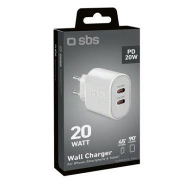 20W Power Delivery Wall Charger with two USB-C outputs