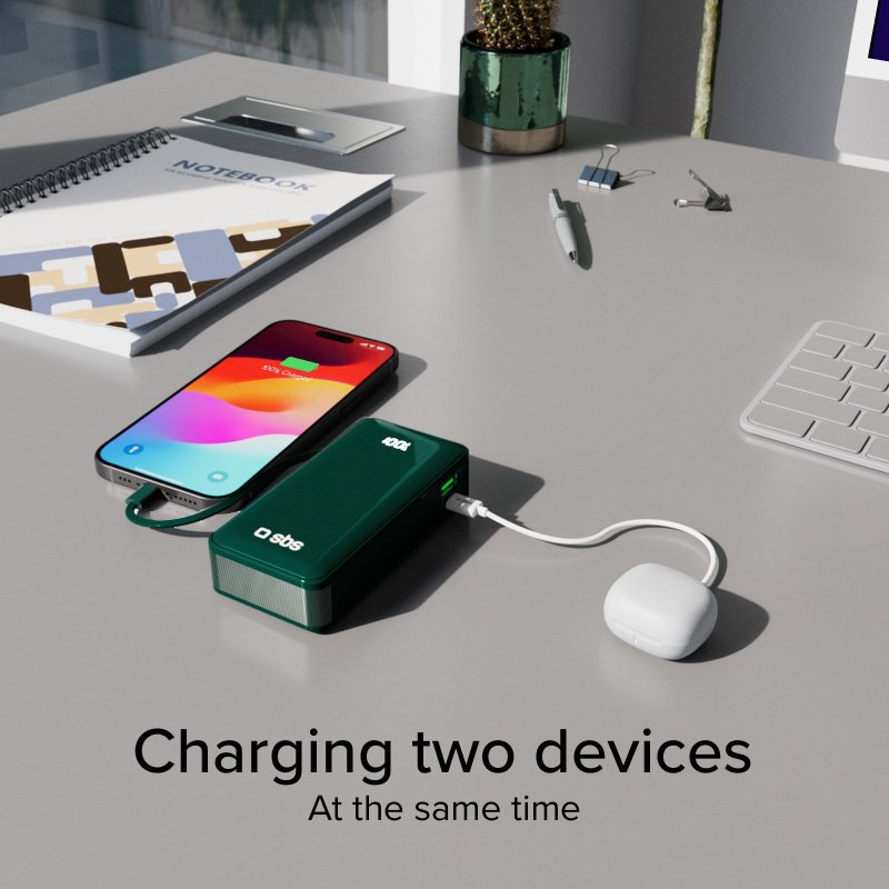 Power Bank 10,000 mAh with built-in USB-C cable