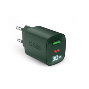 Caricabatterie da muro con schermo LCD, 1 uscita USB-C PD 30W, 1 uscita USB-A 18W