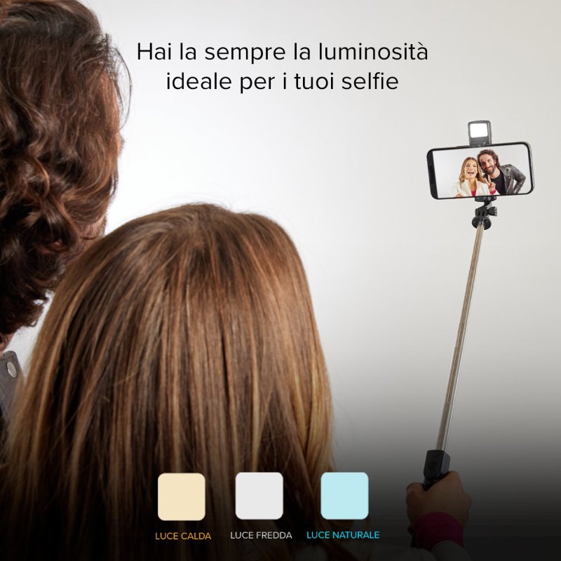 Universal selfie stick with built-in LED light and tripod