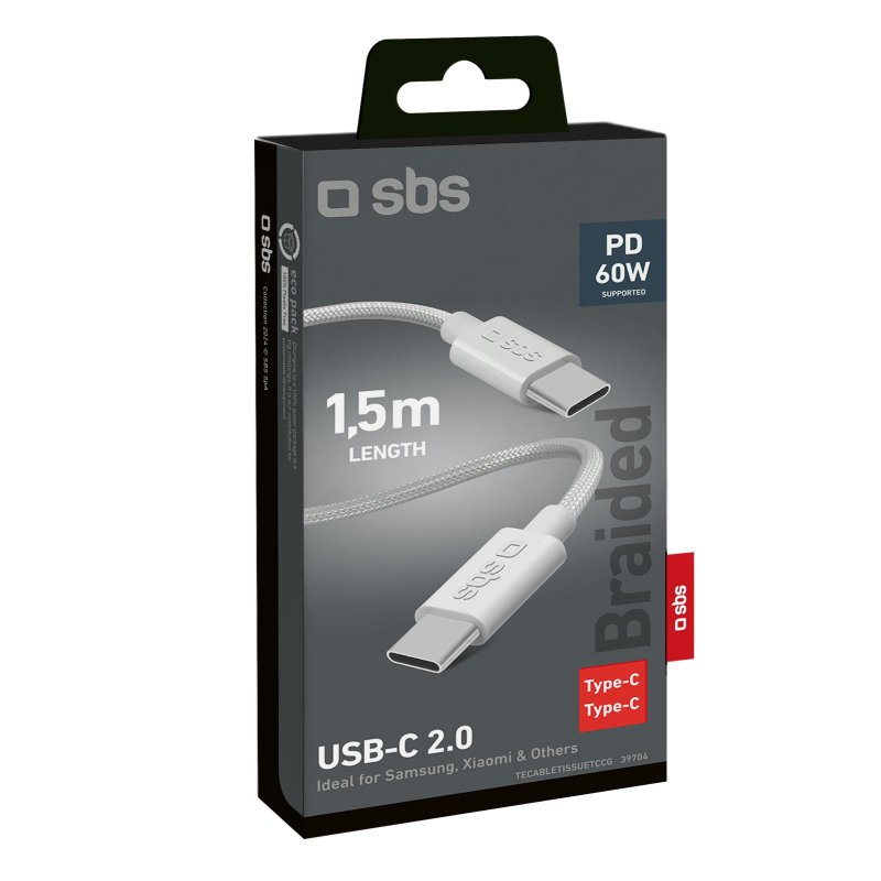 USB-C - USB-C fabric cable with cable clip, 1.5 m