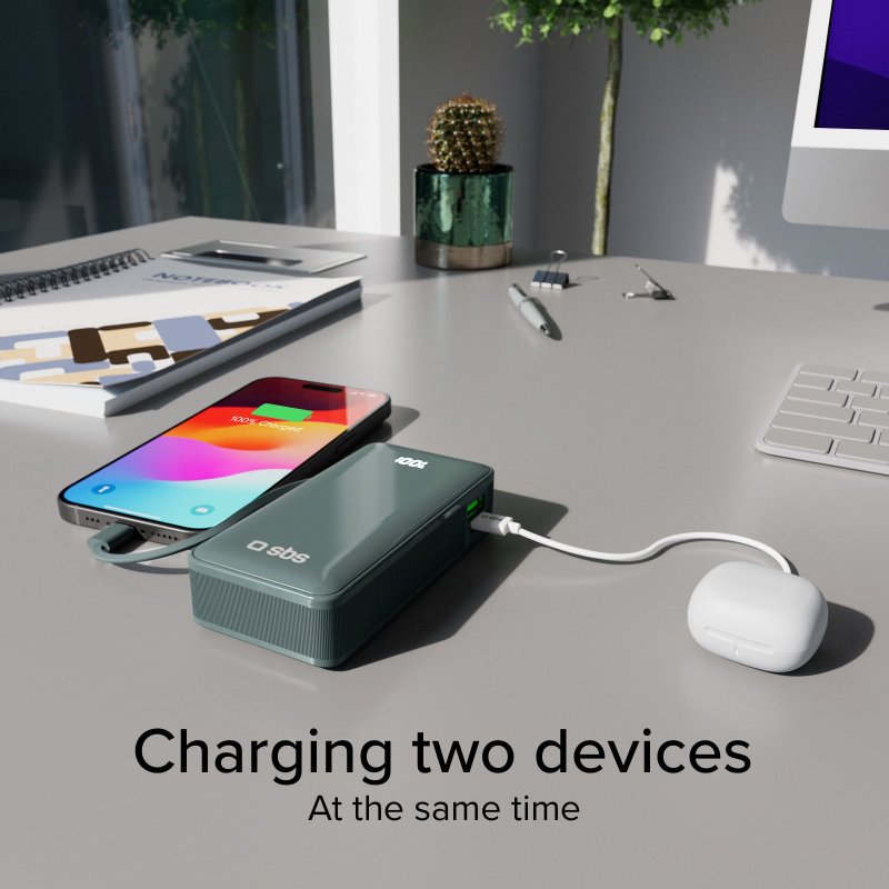 Power Bank 10,000 mAh with built-in USB-C cable