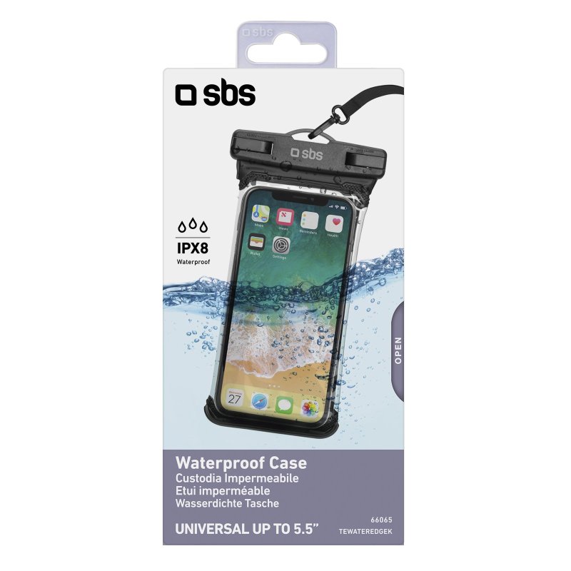Black waterproof case with neck strap