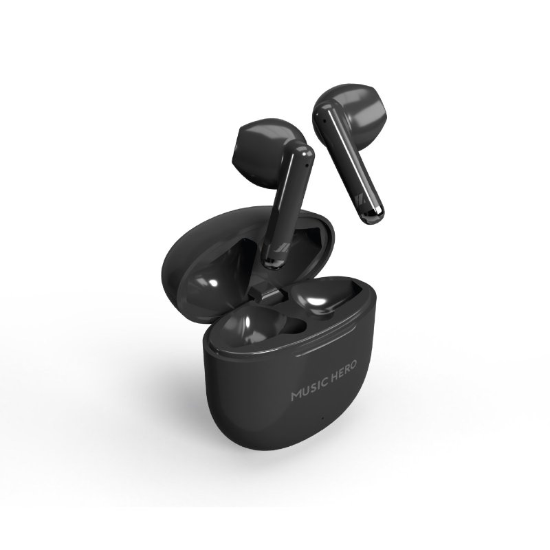 TWS headphones with touch controls and charging base