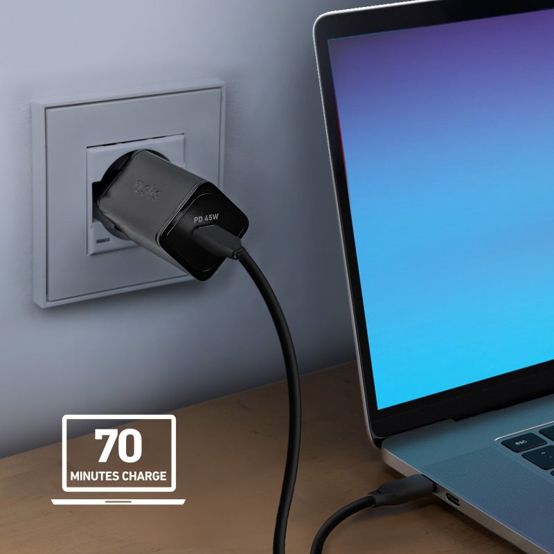 Wall charger with LCD screen, 1 USB-C PD 45W output