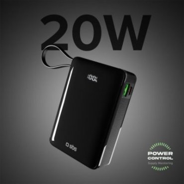 20,000 mAh powerbank with an integrated USB-C cable, a 20W USB-C Power Delivery port and a 22.5W USB-A Fast Charge port