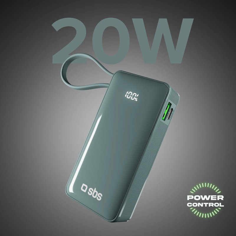 Power Bank 10,000 mAh with built-in USB-C cable