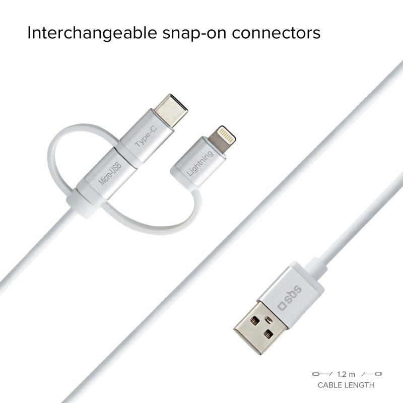 USB to Micro-USB Cable with Lightning and USB-C Adaptors