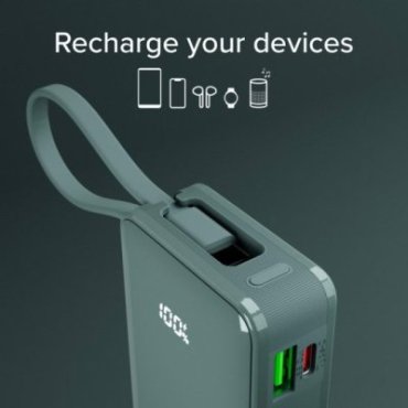 Power Bank 10,000 mAh with built-in USB-C cable