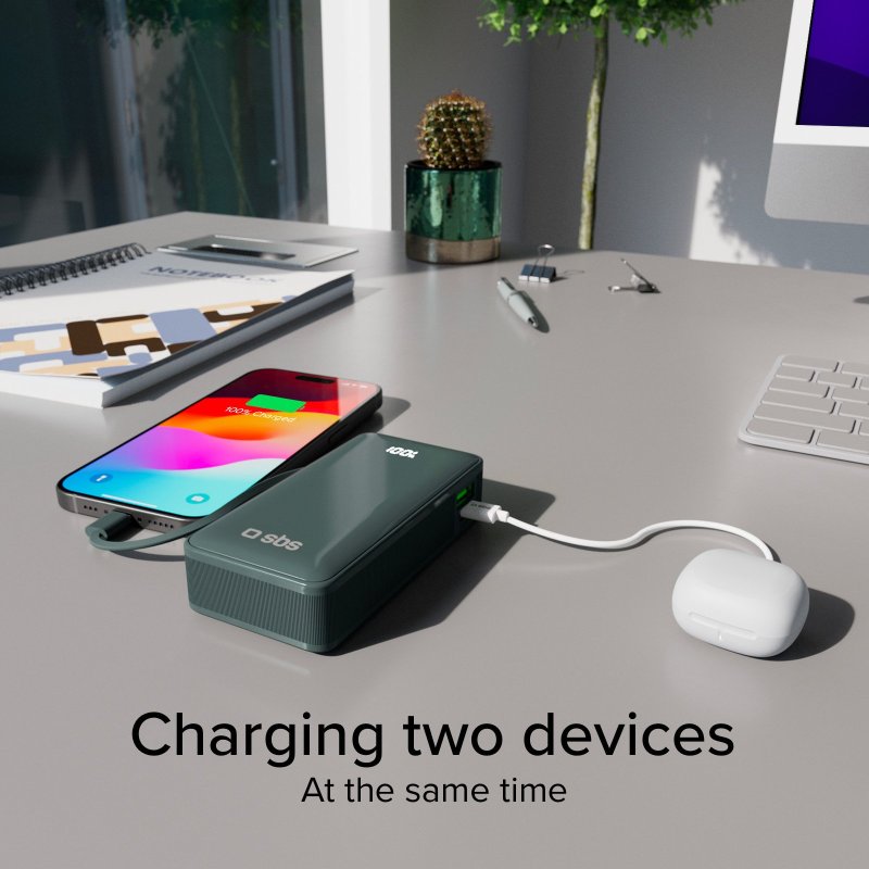 Power Bank 10,000 mAh with built-in USB-C cable