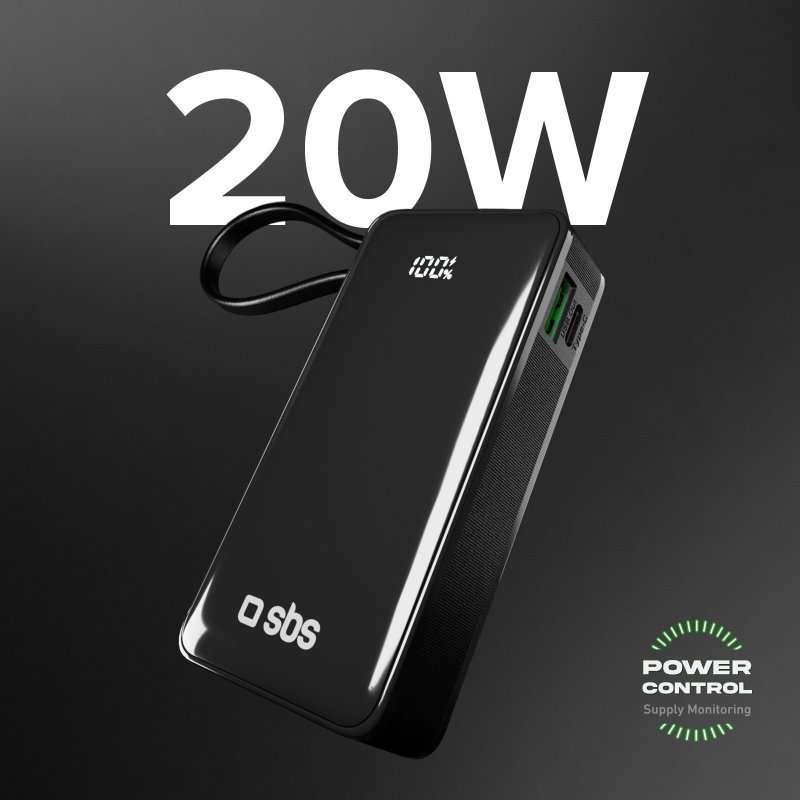 Power Bank 10,000 mAh with built-in USB-C cable