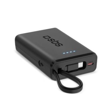 Batterie externe Power Delivery 20W de 10 000 mAh avec câble USB-C intégré.