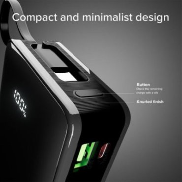 20,000 mAh powerbank with an integrated USB-C cable, a 20W USB-C Power Delivery port and a 22.5W USB-A Fast Charge port