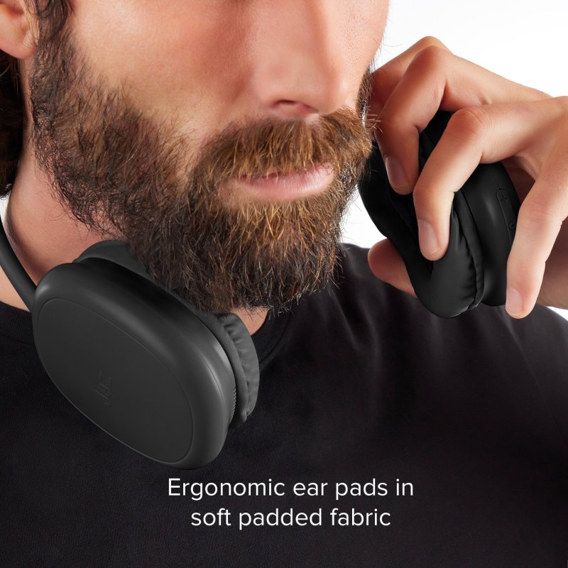 Adjustable stereo headphones with soft ear cushions and built-in