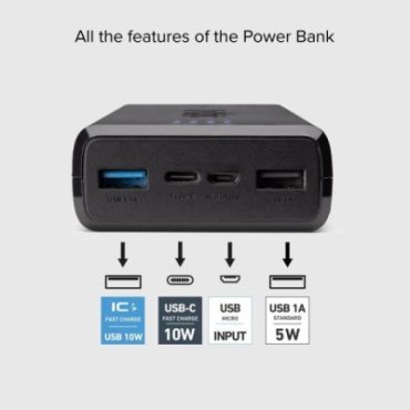 Fast charge powerbank: 20,000 mAh, 2 USBs