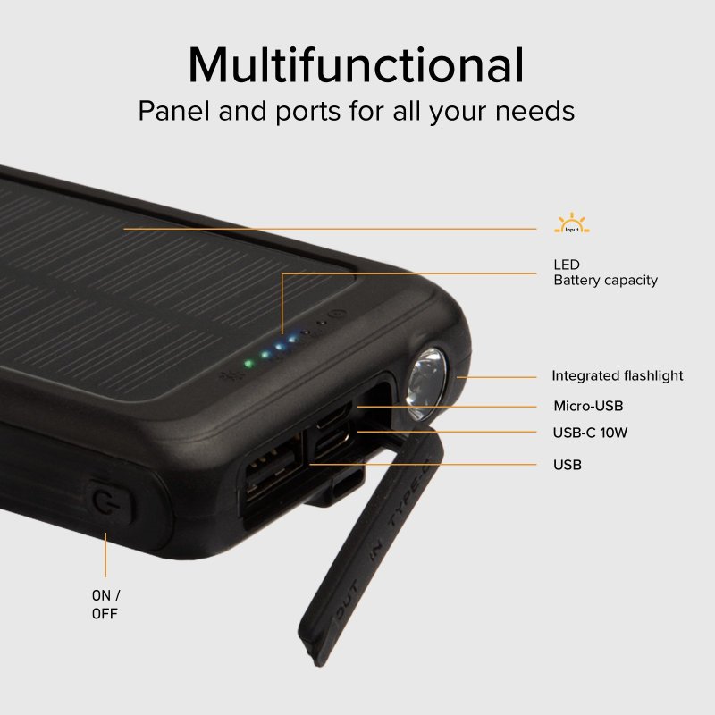 5000 mAh solar power bank with wireless charging